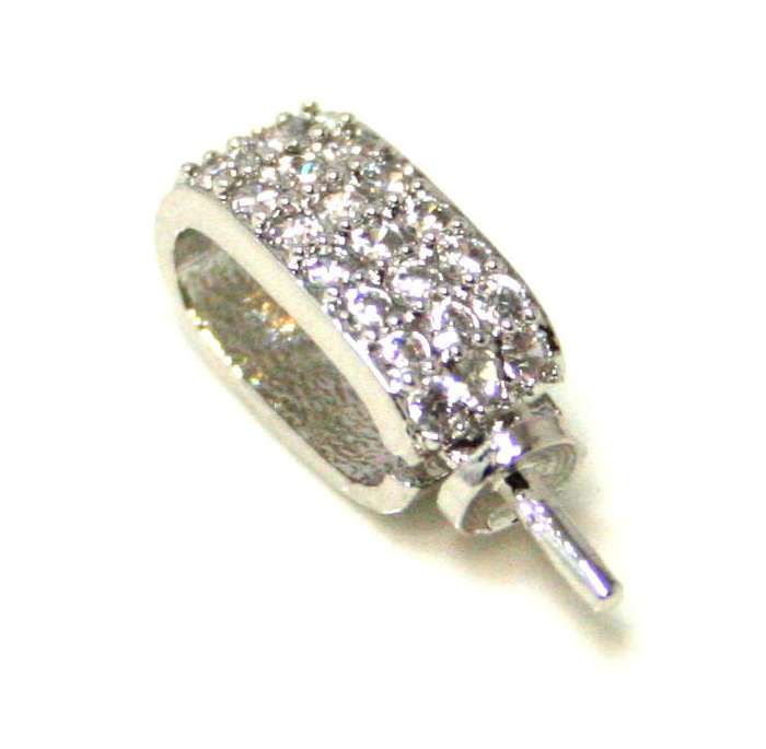 Nickel free bail w rhinestones and pin, AAA, 14mm - Silver Hills