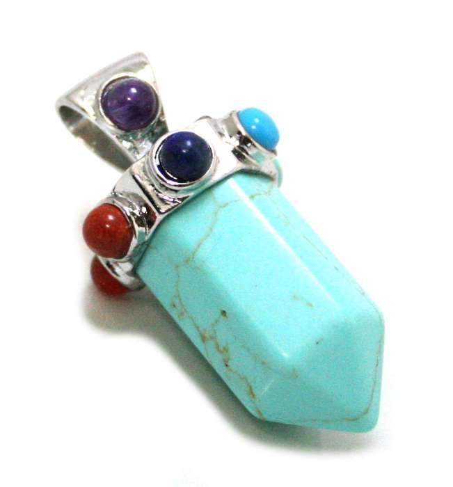 Blue Howlite point pendant w chakra, 40-45mm