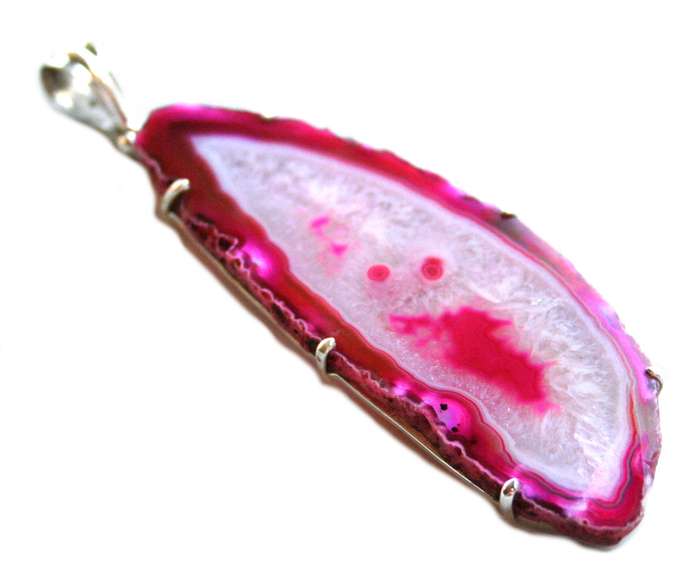Pink Agate slice pendant in 925 silver, 95mm incl. bail