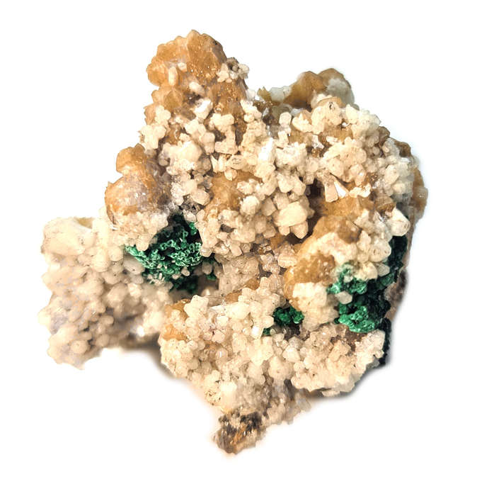 Aragonite w Malachite Specimen, Tsumeb, 45x45x50mm
