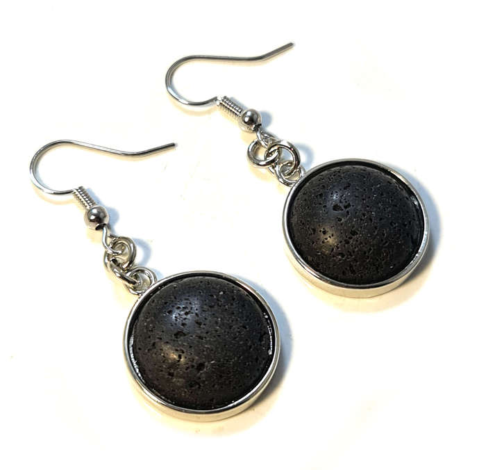 Lava round cabochon earrings, 46mm incl. hook