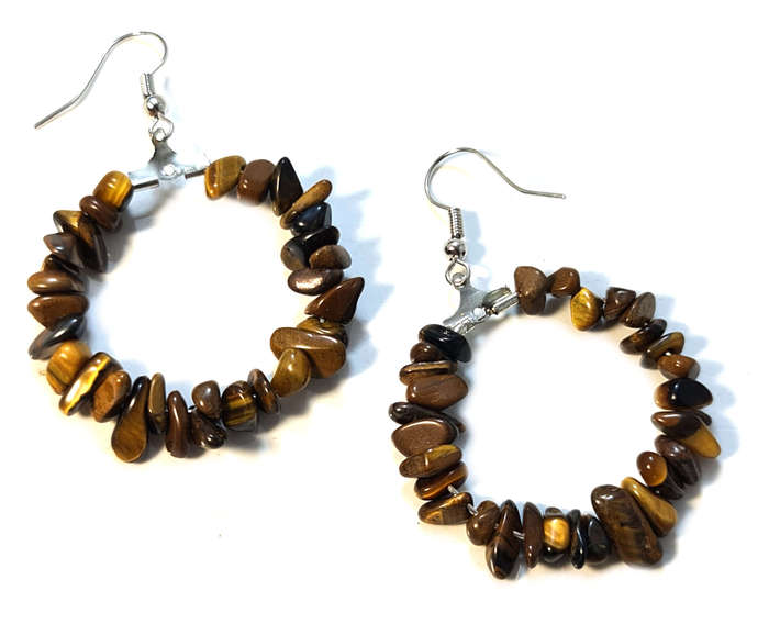 Tiger Eye chip hoop earrings, 55mm incl. hook