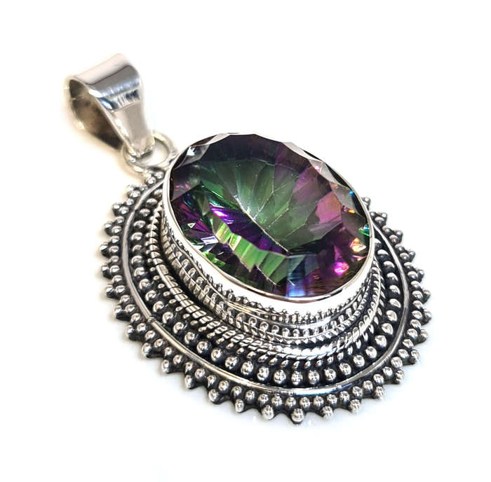 Mystic Topaz pendant in 925 silver, oval, 46mm incl. bail
