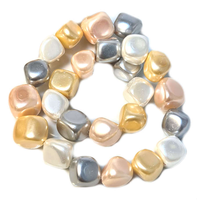 Shell pearl string, pebbles - cream, peach, yellow, silver, 10x12x14mm, 40cm