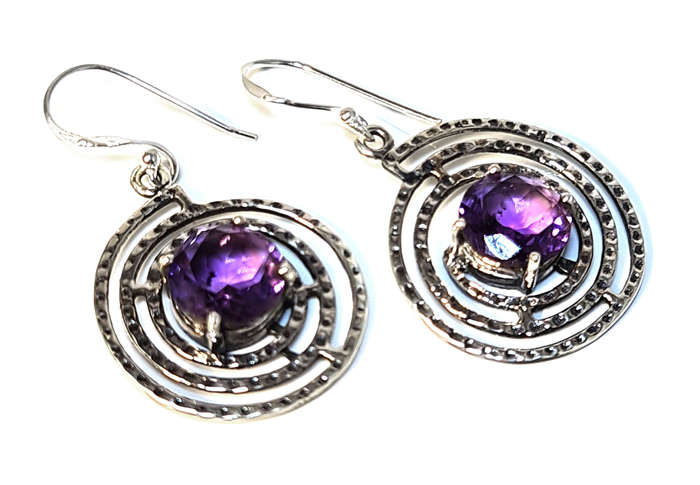 Amethyst earrings in 925 silver, 42mm incl. hook