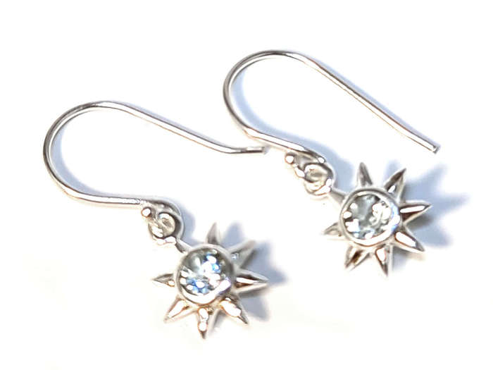 Sun earrings in 925 silver, Aquamarine, 28mm incl. hook