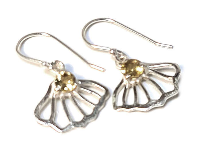 Clam earrings in 925 silver, Citrine, 25mm incl. hook