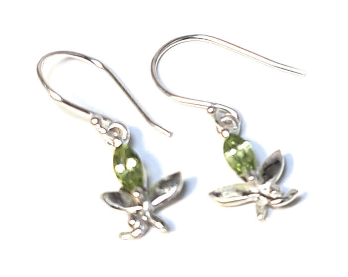 Flower earrings in 925 silver, Peridot, 25mm incl. hook