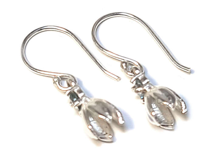 Chalice flower earrings in 925 silver, Aquamarine, 26mm incl. hook