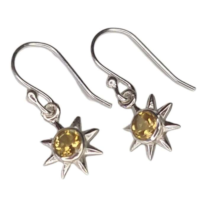 Sun earrings in 925 silver, Citrine, 28mm incl. hook