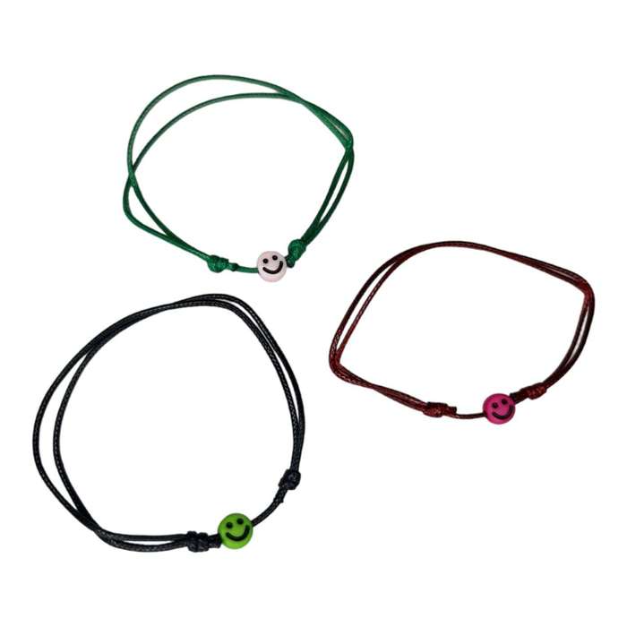 Smiley bracelet, 7mm, assorted colors, adjustable