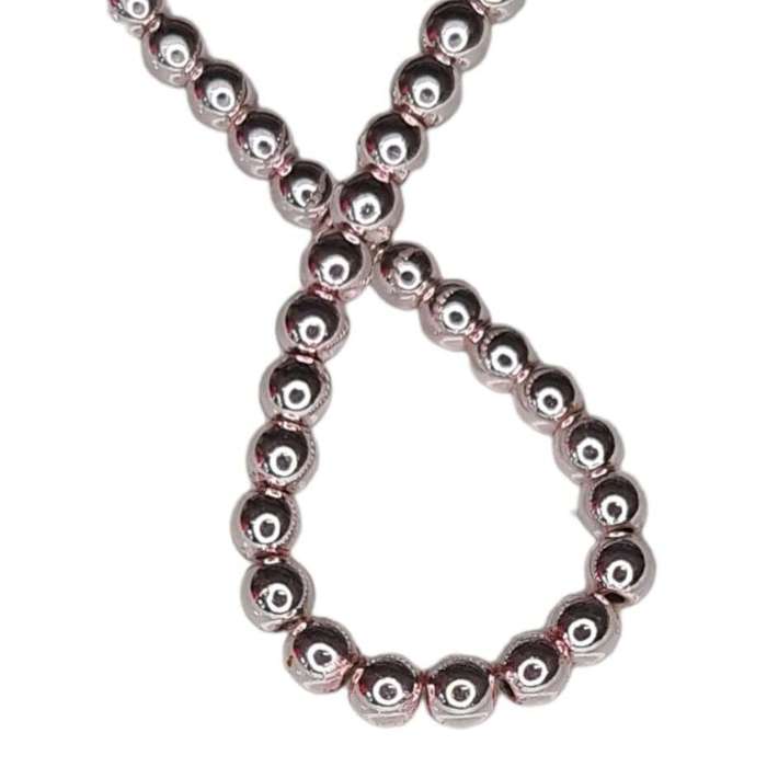Colored Hematite bead string, metallic bright rose, round, 3mm, 40cm