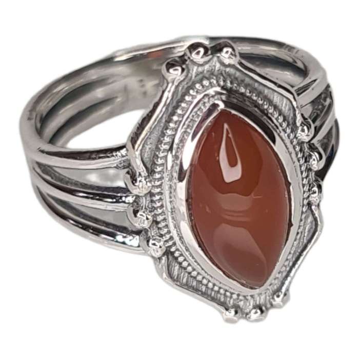 Carnelian cabochon ring in 925 silver, marquise, size 7