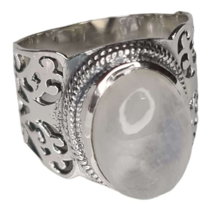 Moonstone cabochon ring in 925 silver, oval, size 8