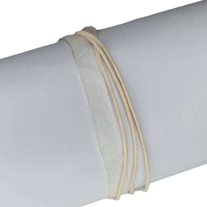 Ribbon necklace w clasp, cream, 45cm