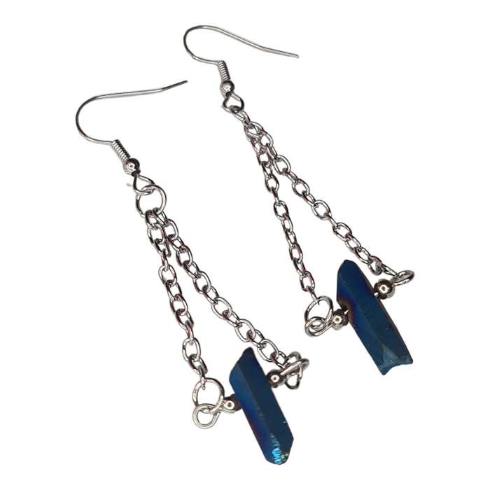 Blue Aura Quartz drop earrings, 60-80mm incl. hook
