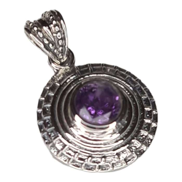 Amethyst pendant in 925 silver, round, 30mm incl. bail