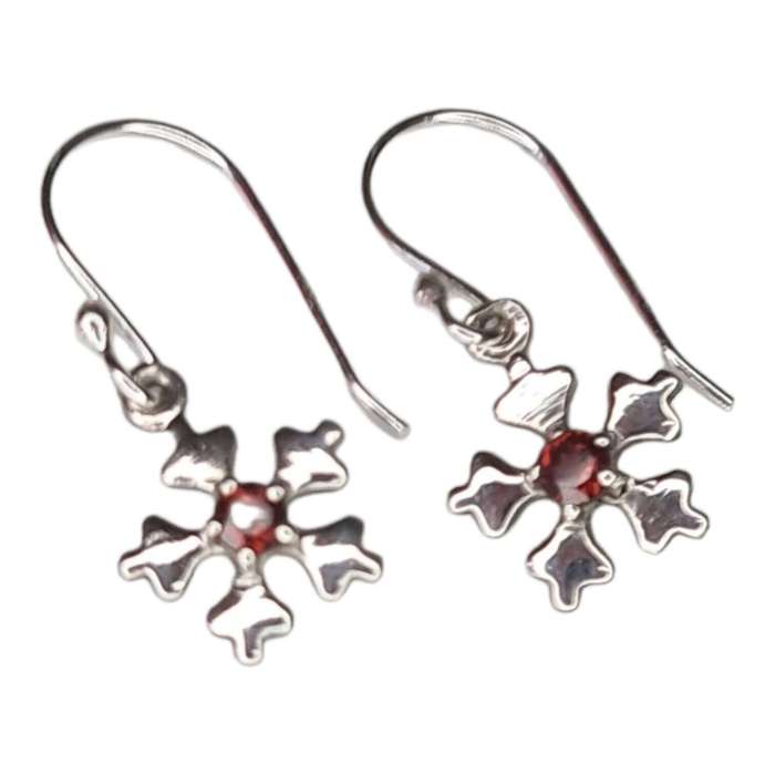 Flower earrings in 925 silver, Garnet, 26mm incl. hook