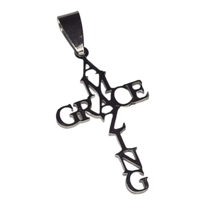 Stainless Steel cutout pendant, Amazing Grace, 40mm