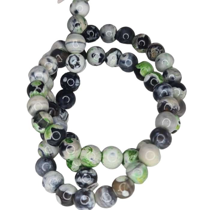 Green & black Agate bead string, 7mm, round, 40cm