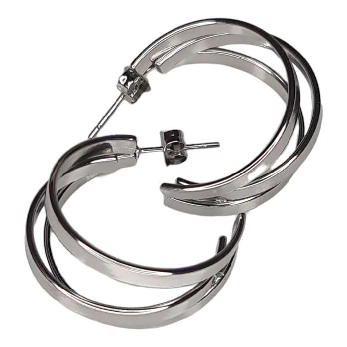 Trio hoop earrings, stainless steel, 26mm