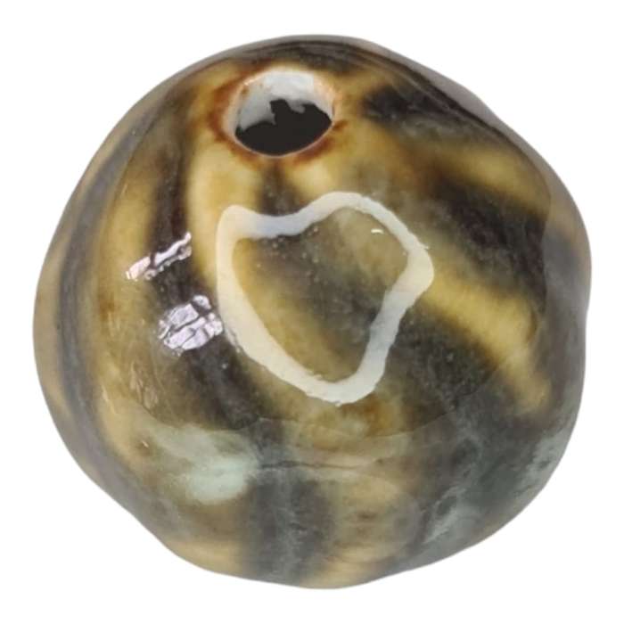 Porcelain bead, green-brown swirl pattern, 30mm