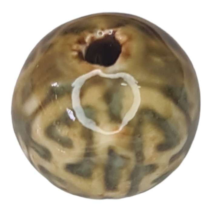 Porcelain bead, greenbrown pattern, 20mm