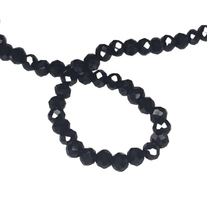 Glass bead string, faceted, rondelle, 6x5mm, black, 40cm