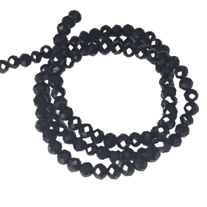 Glass bead string, faceted, rondelle, 6x5mm, black, 40cm