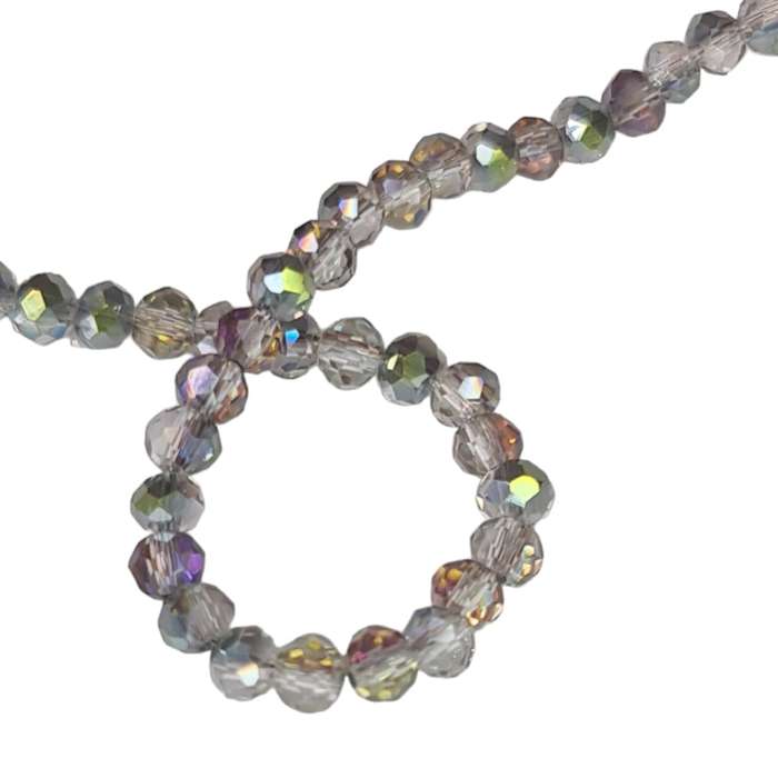 Glass bead string, faceted, rondelle, 4x5mm, smoky blue AB, 40cm