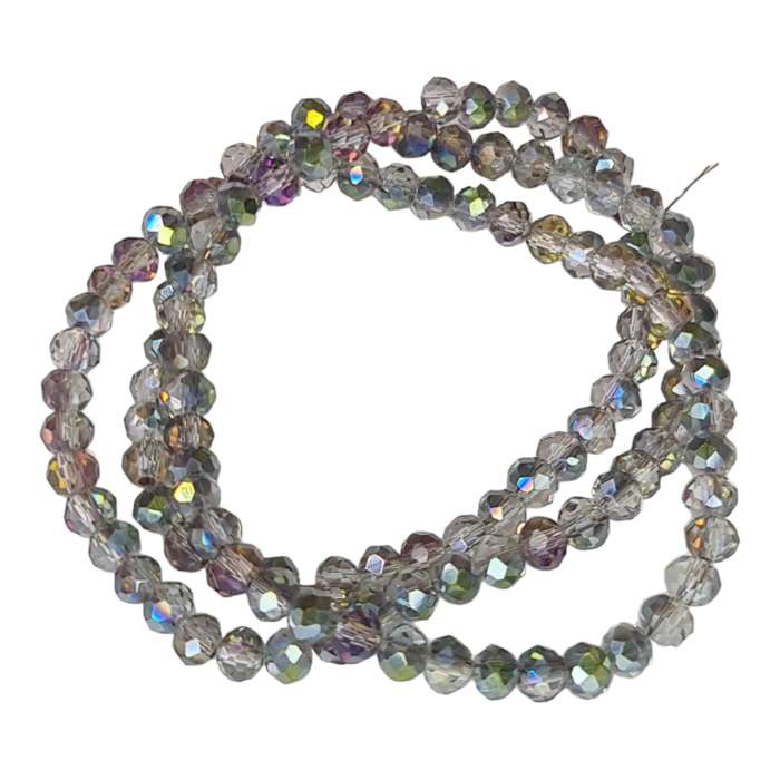 Glass bead string, faceted, rondelle, 4x5mm, smoky blue AB, 40cm