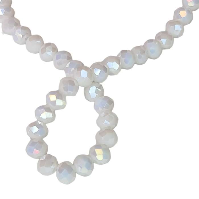 Glass bead string, faceted, rondelle, 5x6mm, white AB, 40cm