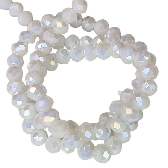 Glass bead string, faceted, rondelle, 5x6mm, white AB, 40cm