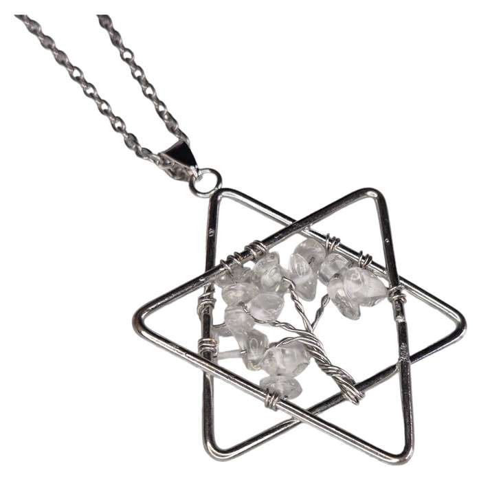 Star wire wrapped drop necklace, Quartz, silver chain, 45cm