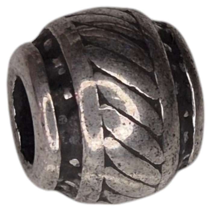 Barrel bead in stainless steel, rope design, 9x10mm