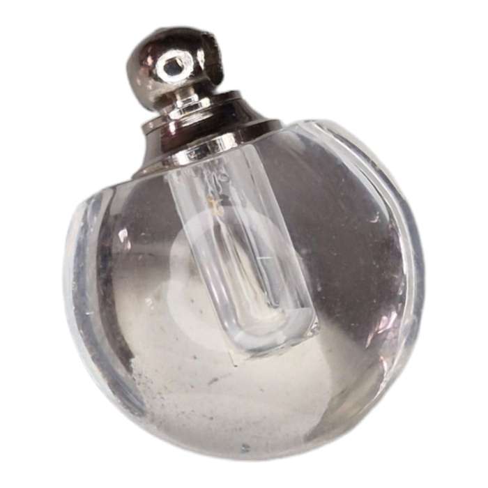 Glass vial pendant, clear, round, 17mm