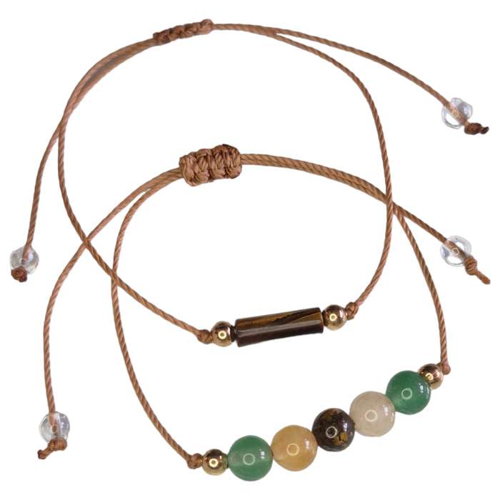 Couple bracelet set, brown & green, adjustable
