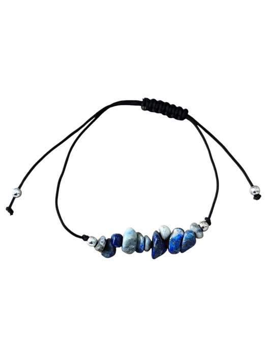 Chip bracelet on black rope, Lapis Lazuli, adjustable