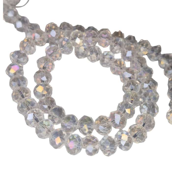 Glass bead string, faceted, rondelle, 5x7mm, clear AB, 40cm