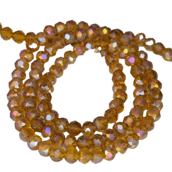 Glass bead string, faceted, rondelle, 3x5mm, amber AB, 40cm
