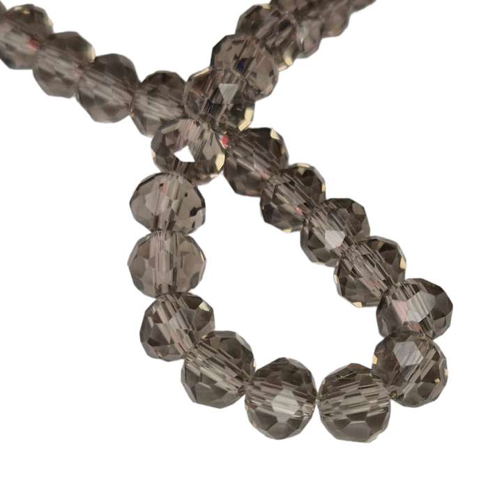 Glass bead string, faceted, rondelle, 6x8mm, smoky grey, 40cm