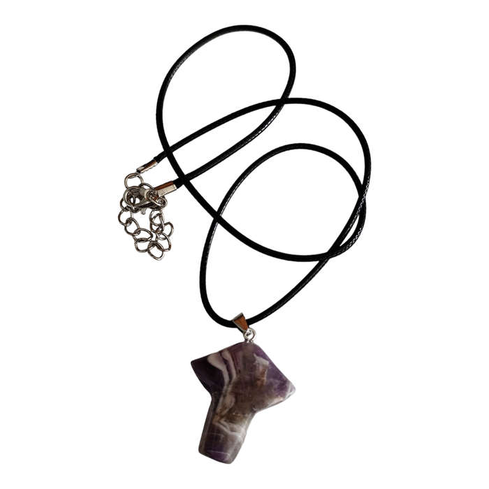 Zebra amethyst mushroom necklace, black string, 45cm
