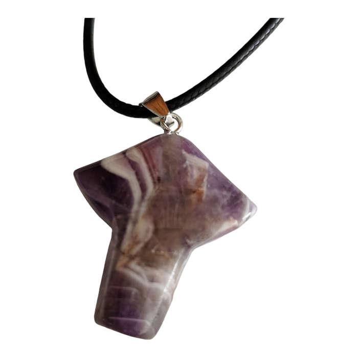 Zebra amethyst mushroom necklace, black string, 45cm