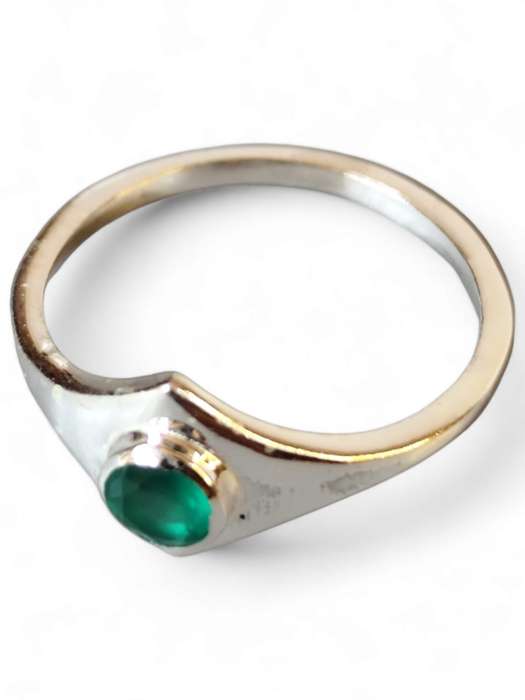 Green chalcedony ring in 925 silver, Round, size 7