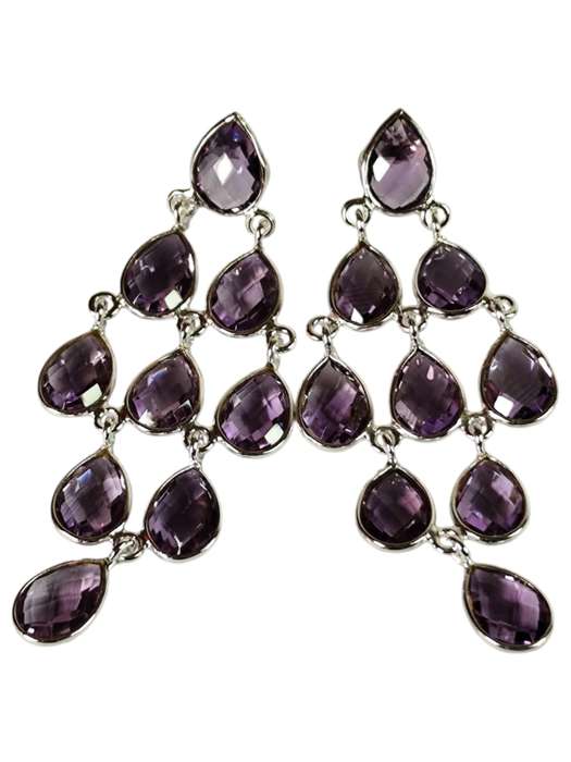 Amethyst facet chandelier earrings, 925 Silver