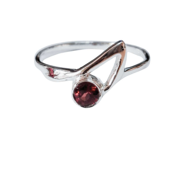 Garnet ring in 925 silver, Round, size 7