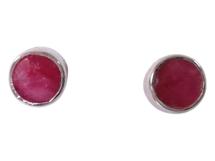 Ruby gemstone, 925 stud earrings with Round cut, 0.4cm