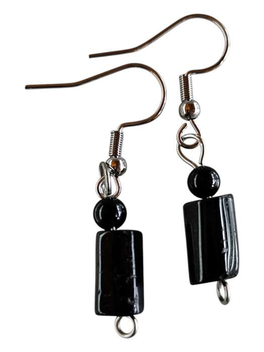 Black tourmaline beads drop earrings, 4cm incl. hook