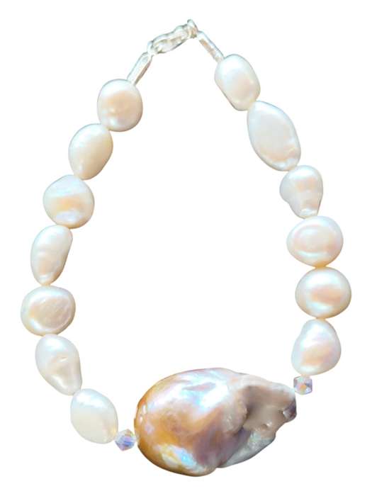 Freshwater pearl, Swarovski & large baroque pearl bracelet