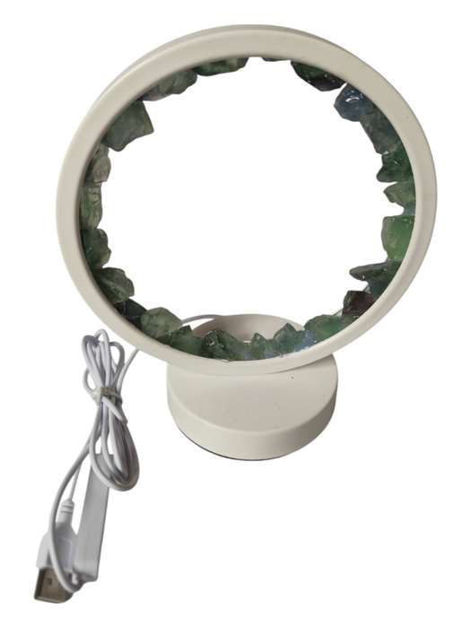 LED Ring night light w rough crystals, Fluorite, USB